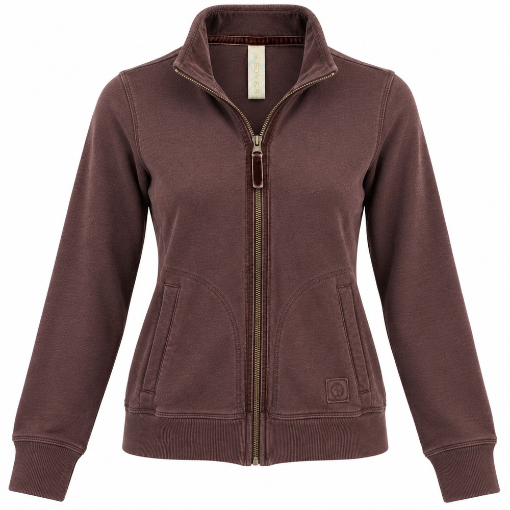 Soybu Brown Full Zip Yoga Jacket S Velour Trim Y2K Athleisure Sweatshirt